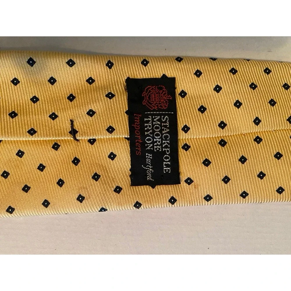 Stackpole Moore Tryon Hartford Mens Gold Blue Diamond Silk Tie Vintage Hand Sewn